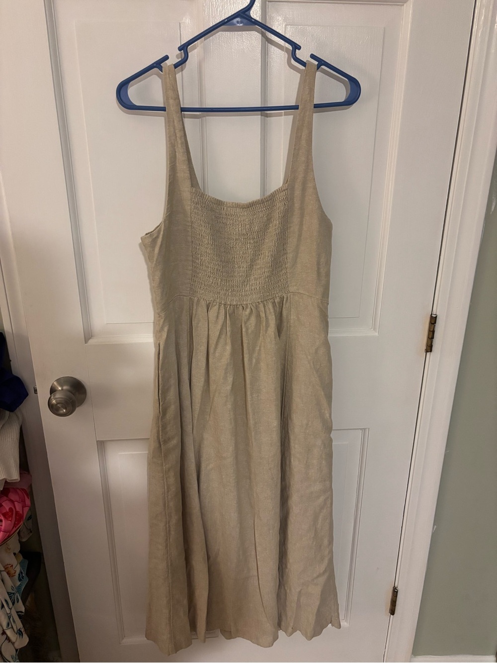 Old Navy Linen Blend Fit & Flare Smocked Back Midi Dress – Size L – “Flax Linen” - Picture 2 of 4